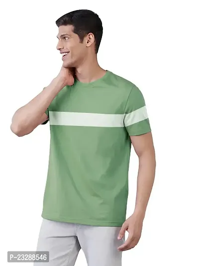 Rad prix Men Green Colour-Blocked Stripe Loose fit T-Shirt-thumb0