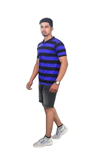 Rad prix Men Blue and Black Thick Stripes Regular fit Polo T-Shirt-thumb2