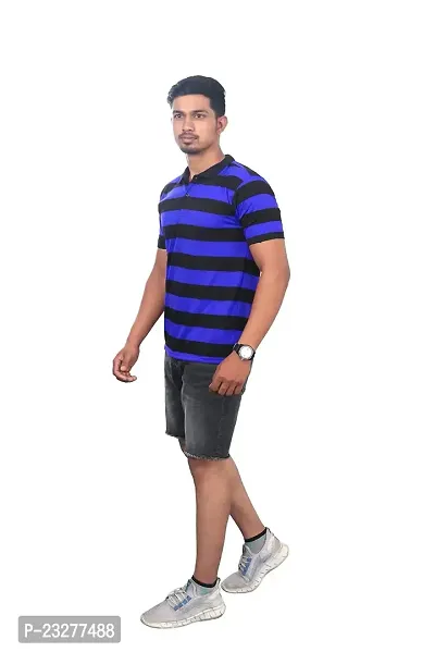 Rad prix Men Blue and Black Thick Stripes Regular fit Polo T-Shirt-thumb3