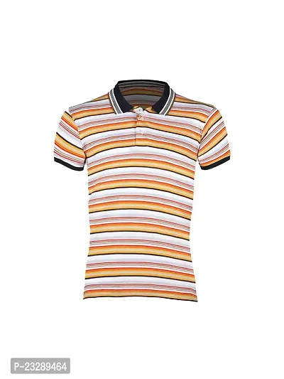 Mens Khaki Fashion Striped Cotton Polo T-Shirt-thumb0