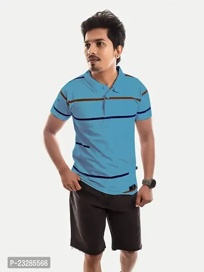 Rad prix Men Light Blue Contrast Tipping Slim Fit Polo T-Shirt