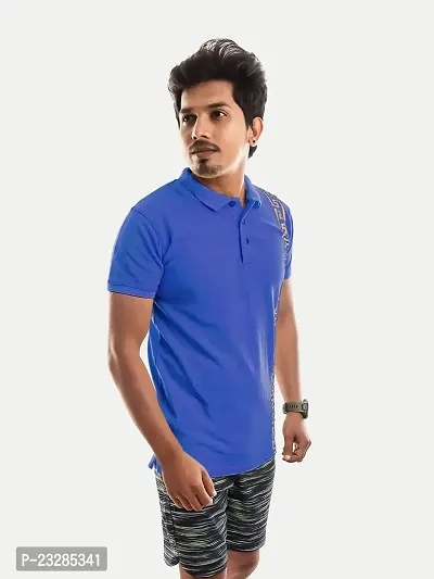 Rad prix Men Blue Contrast Print Slim Fit Polo T-Shirt-thumb2