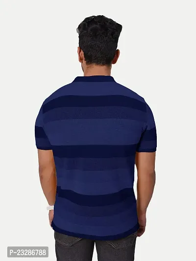 Rad prix Men Navy Blue and Black Thick Stripes Cotton T-Shirt-thumb4