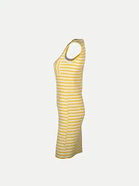 Women Yellow Stripe Knitted rib Sleeveless Dress-thumb2