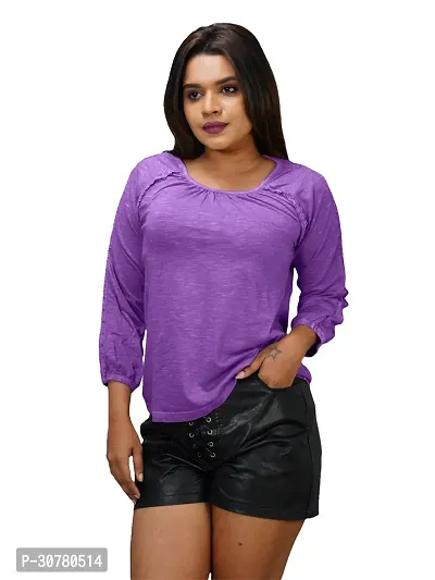 Womens Garment dye knit  Purple Cotton Polo tops-thumb0