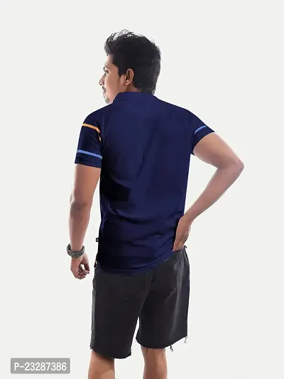 Rad prix Men Dark Blue Contrast Tipping Slim Fit Polo T-Shirt-thumb4