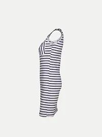 Women Dark Blue Stripe Knitted rib Sleeveless Dress-thumb2