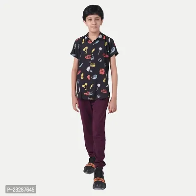 Rad prix Teen Boys Black Tropical Printed Camp Shirt-thumb3