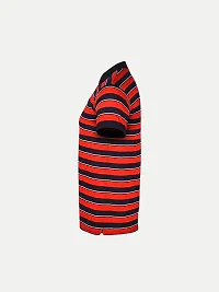 Mens Red Fashion Striped Cotton Polo T-Shirt-thumb2