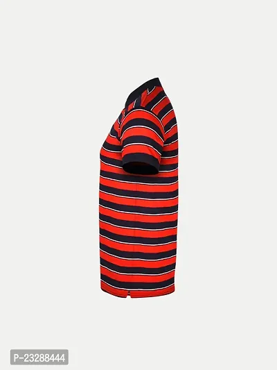 Mens Red Fashion Striped Cotton Polo T-Shirt-thumb3