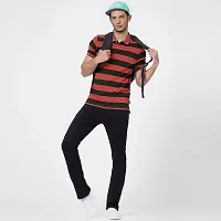 Rad prix Men Red and Black Thick Stripes Regular fit Polo T-Shirt-thumb4