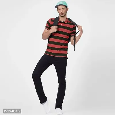 Rad prix Men Red and Black Thick Stripes Regular fit Polo T-Shirt-thumb5