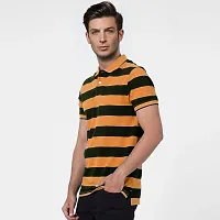 Rad prix Men Orange and Black Thick Stripes Regular fit Polo T-Shirt-thumb1