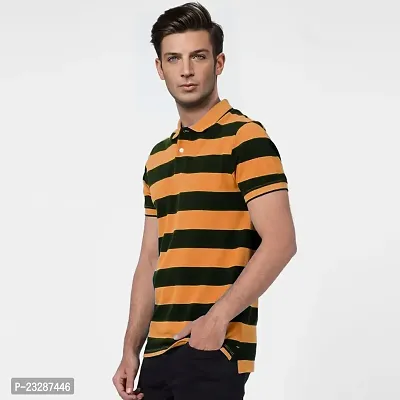 Rad prix Men Orange and Black Thick Stripes Regular fit Polo T-Shirt-thumb2