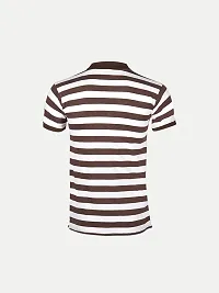 Mens Brown Fashion Striped Cotton Polo T-Shirt-thumb3