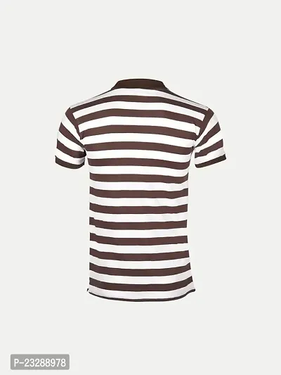 Mens Brown Fashion Striped Cotton Polo T-Shirt-thumb4
