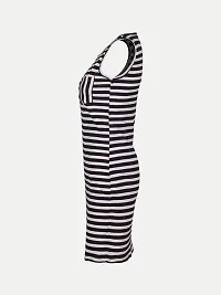 Women Navy Stripe Knitted rib Sleeveless Dress-thumb2