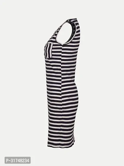 Women Navy Stripe Knitted rib Sleeveless Dress-thumb3