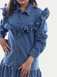 Women Blue Denim Midi Dress-thumb2