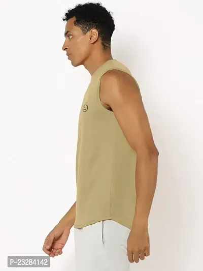 Rad prix Men Beige Solid Sleeveless Sports T-Shirt-thumb3