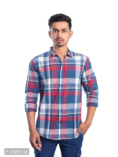 Rad prix Men Blue Checkered Casual Cotton Shirt