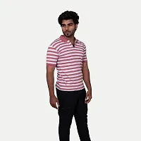 Stylish Pink Striped Cotton Polos For Men-thumb2