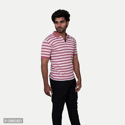 Stylish Pink Striped Cotton Polos For Men-thumb3