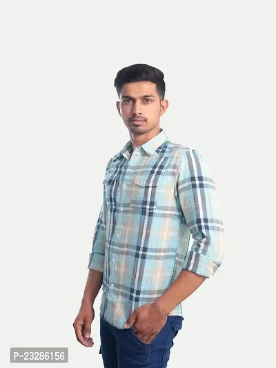 Rad prix Men Blue Checkered Casual Cotton- Shirt-thumb2