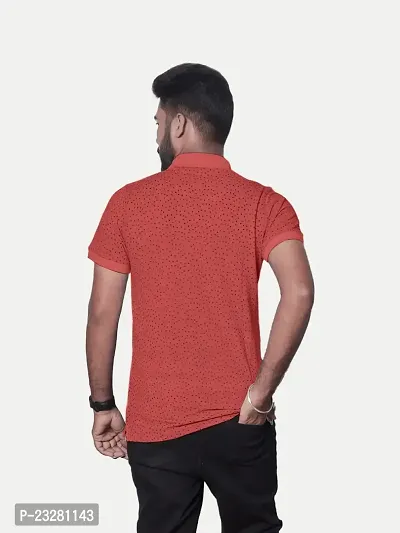 Men Red Ditsy Printed Polo T-Shirt-thumb4