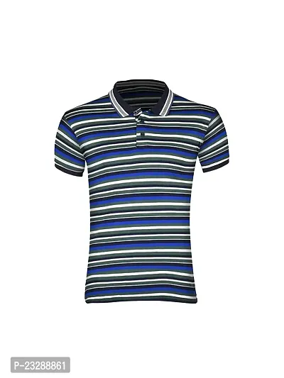 Mens Royal Blue Fashion Striped Cotton Polo T-Shirt-thumb0