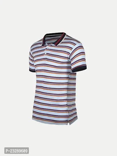 Mens Light Blue Fashion Striped Cotton Polo T-Shirt-thumb2