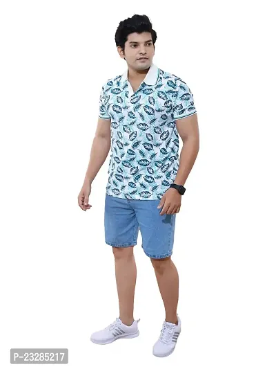 Rad prix Men Casual Green All-Over Floral Printed Cotton Polo t-Shirt-thumb0