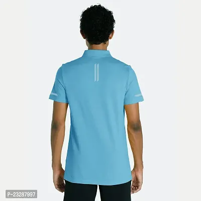 Rad prix Men Basic Light Blue Polyester Polo Collared T-Shirt-thumb5