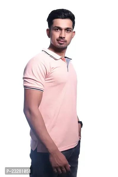 Rad prix Men pink Cotton Contrast Tipping Polo T-shirt-thumb2