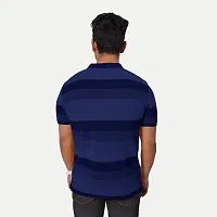 Rad prix Men Navy Blue and Black Thick Stripes Cotton T-Shirt-thumb3