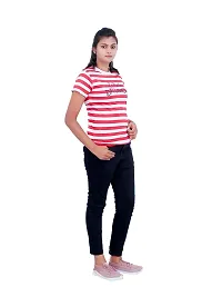 Women Stripe Printed Tees- Red Colour-thumb1