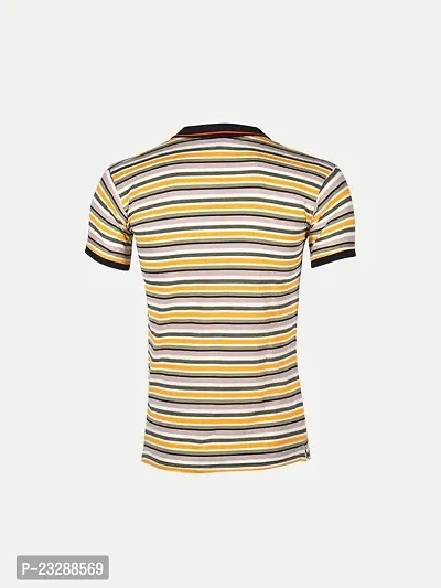 Mens Yellow Fashion Striped Cotton Polo T-Shirt-thumb4