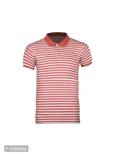 Mens Tomato Red Fashion Striped Cotton Polo T-Shirt-thumb0