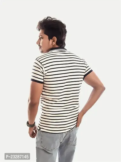 Mens Dark Grey Fashion Striped Cotton Polo T-Shirt-thumb4