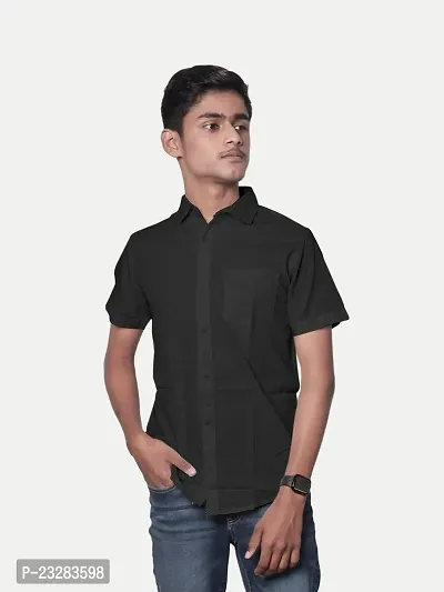 Rad prix Men Solid Black Smart Casual Cotton Shirt-thumb3