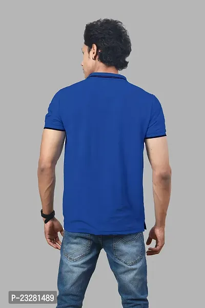 Rad prix Men Solid Blue Cotton Contrast Tipping Polo T-Shirt-thumb2