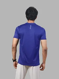 Rad prix Men Solid Blue Polyester Casual Loose T-Shirt-thumb3