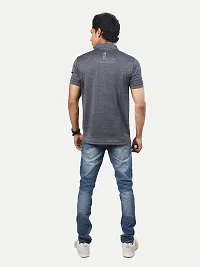 Men Basic Grey Polyester Polo Collared T-Shirt-thumb3