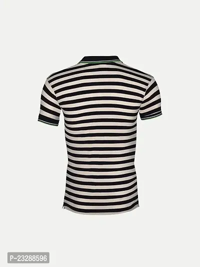 Mens Black Fashion Striped Cotton Polo T-Shirt-thumb4