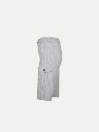 Boys Striped White Cotton Cargo Shorts-thumb2