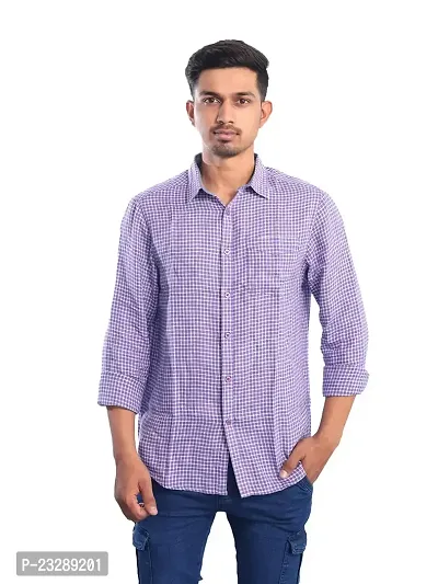 Rad prix Men Violet Gingham Checkered Cotton Casual Shirt