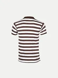 Mens Brown Fashion Striped Cotton Polo T-Shirt-thumb3