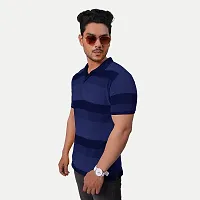 Stylish Blue Striped Cotton Polos For Men-thumb1