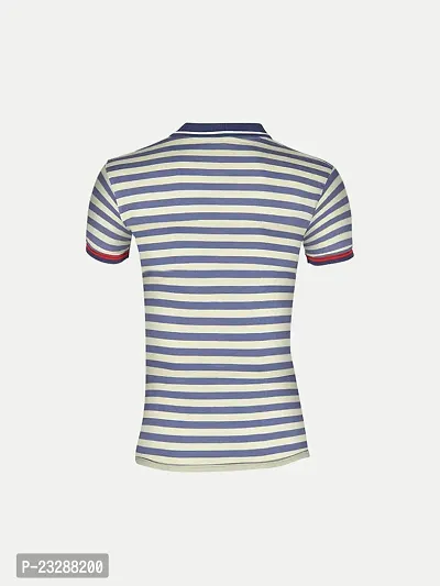 Mens Light Blue Fashion Striped Cotton Polo T-Shirt-thumb4