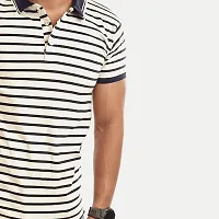 Mens Dark Grey Fashion Striped Cotton Polo T-Shirt-thumb1